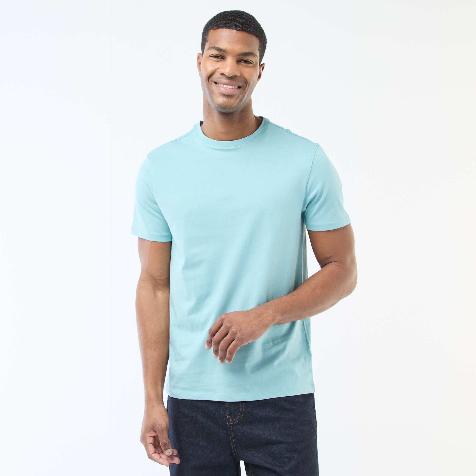 Plain jersey straight T-shirt BLUE