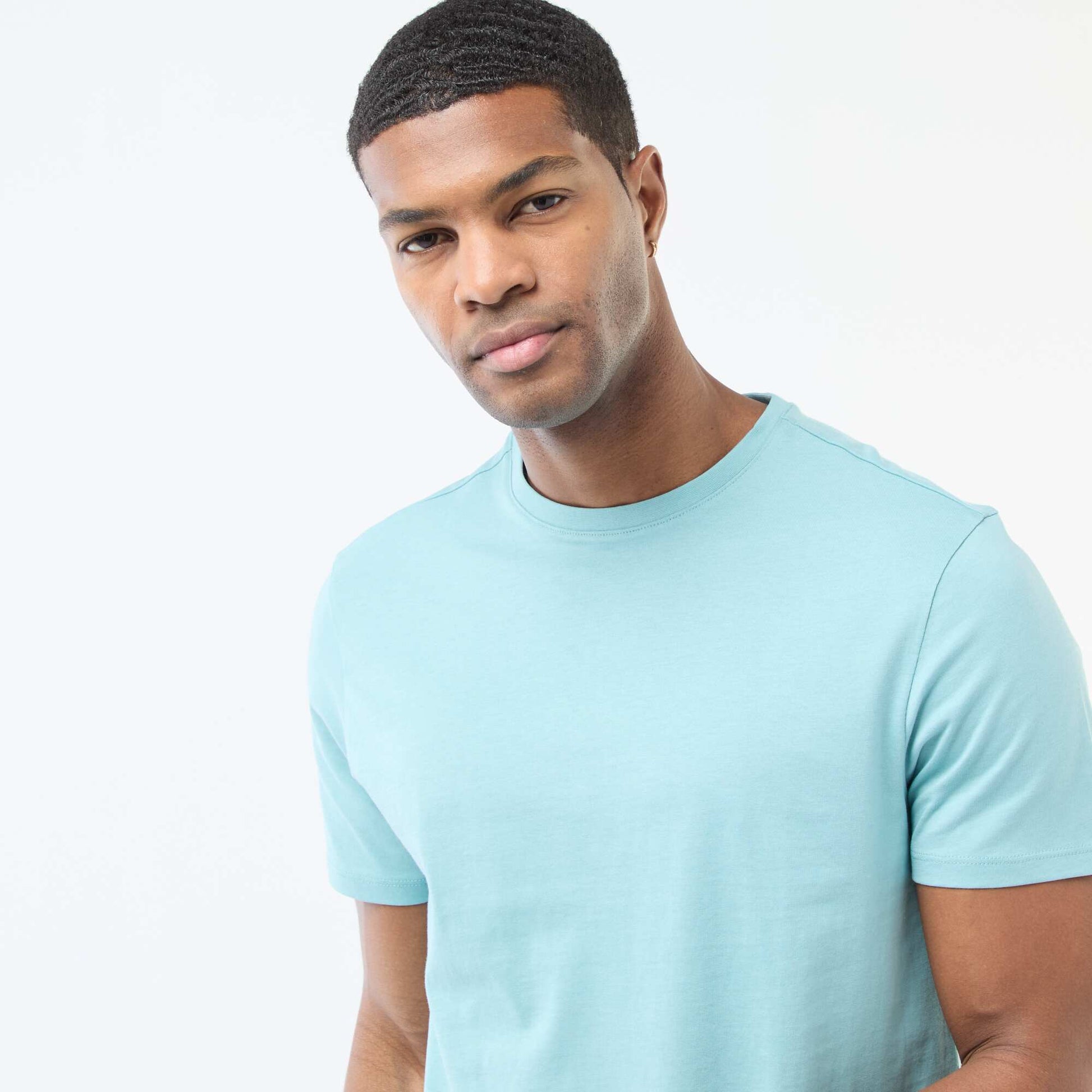 Plain jersey straight T-shirt BLUE