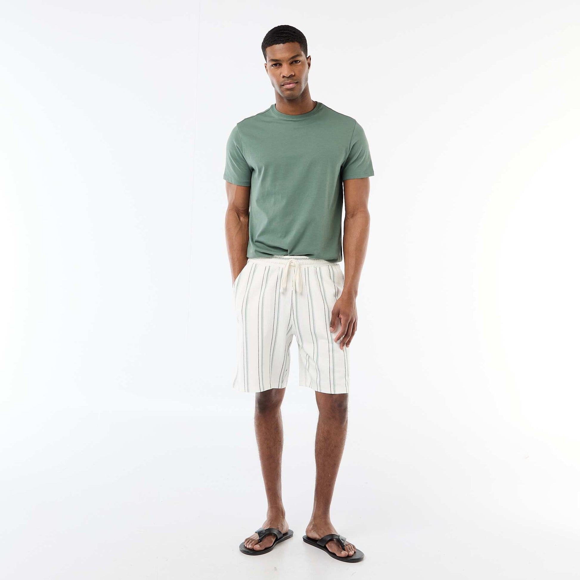 Plain jersey straight T-shirt GREEN