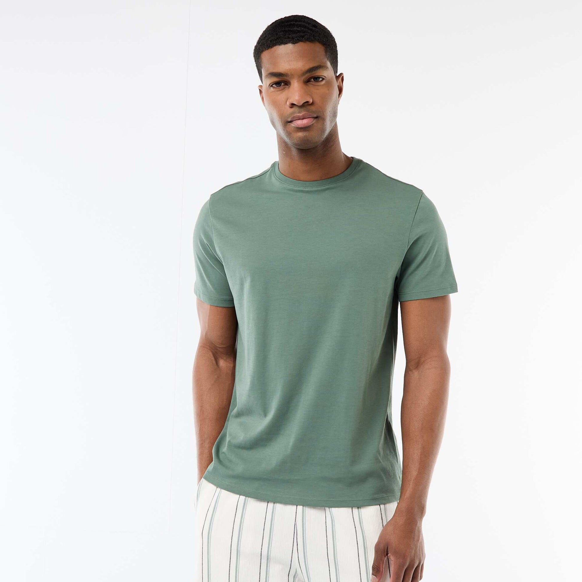 Plain jersey straight T-shirt GREEN
