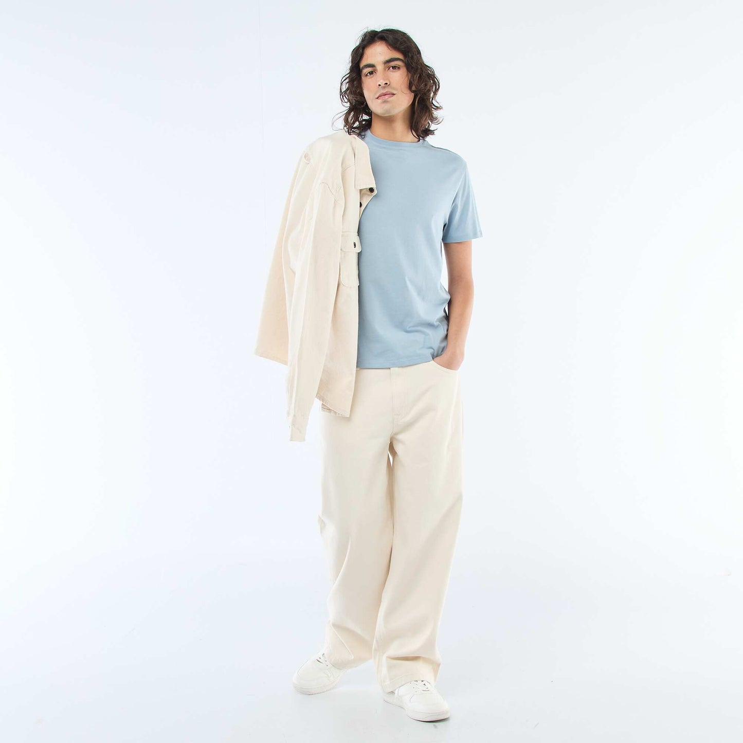 Plain jersey straight T-shirt BLUE
