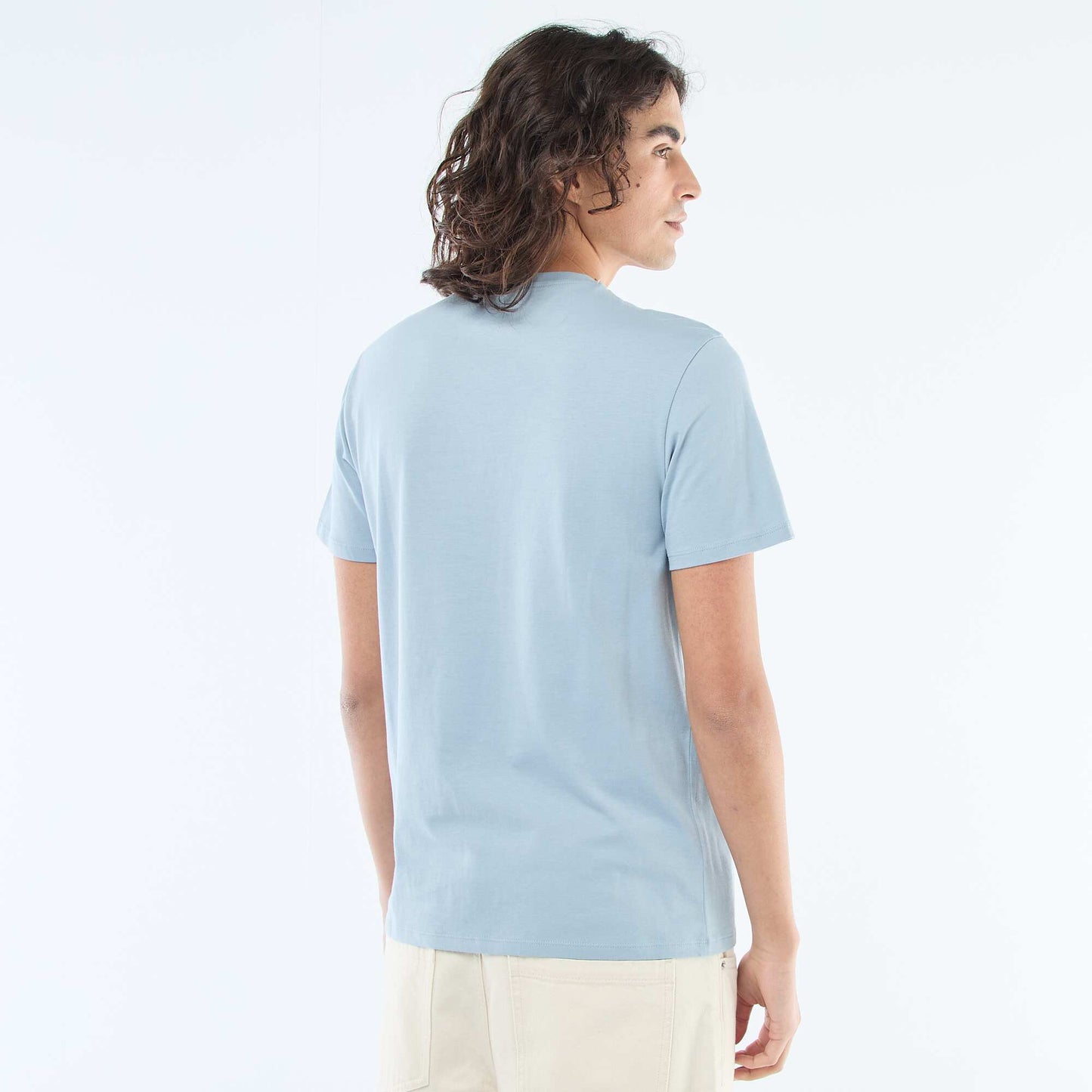Plain jersey straight T-shirt BLUE