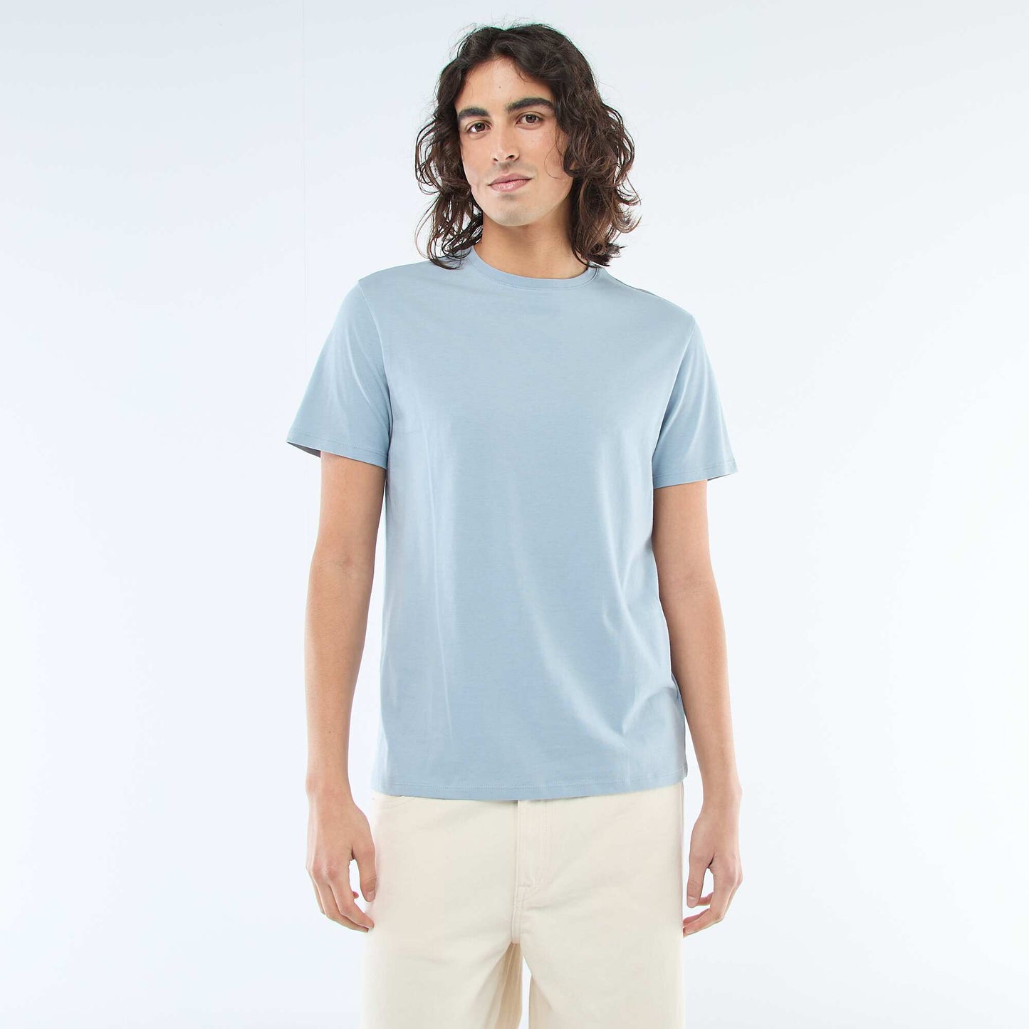 Plain jersey straight T-shirt BLUE