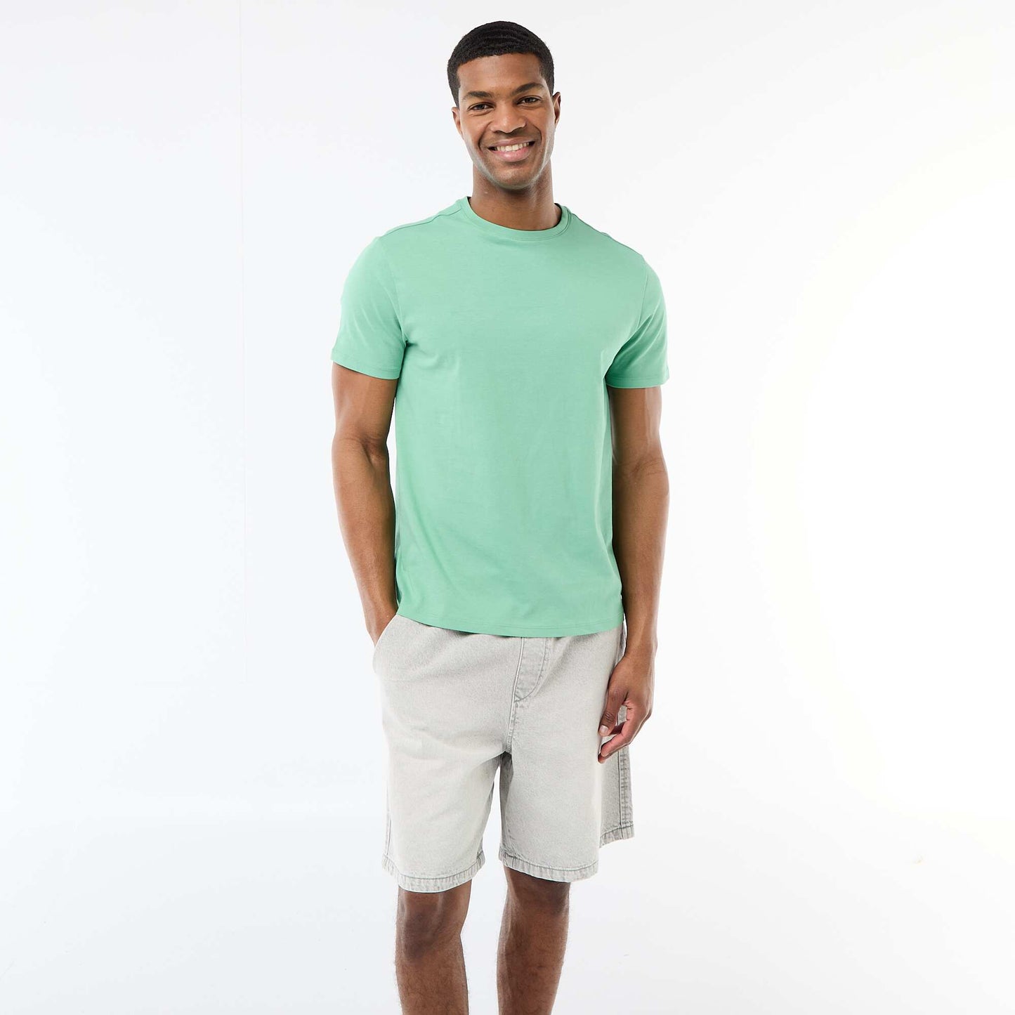 Plain jersey straight T-shirt GREEN