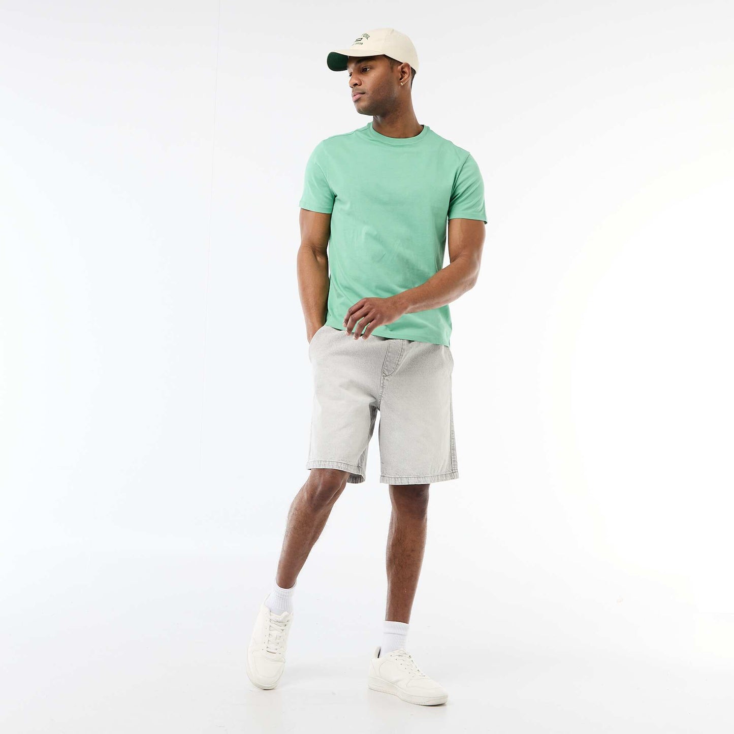 Plain jersey straight T-shirt GREEN