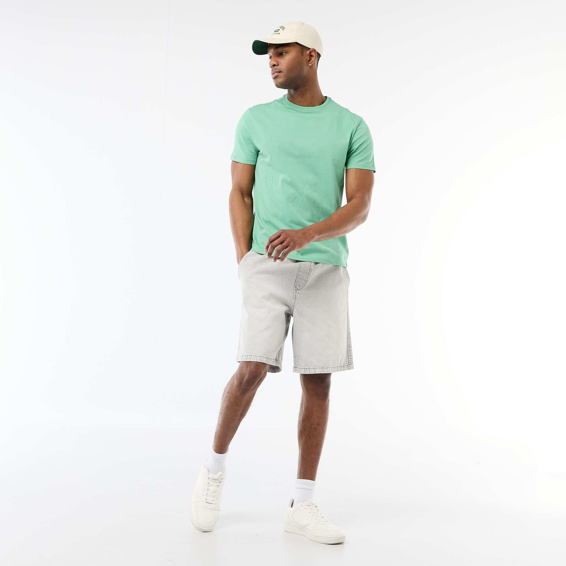 Plain jersey straight T-shirt GREEN