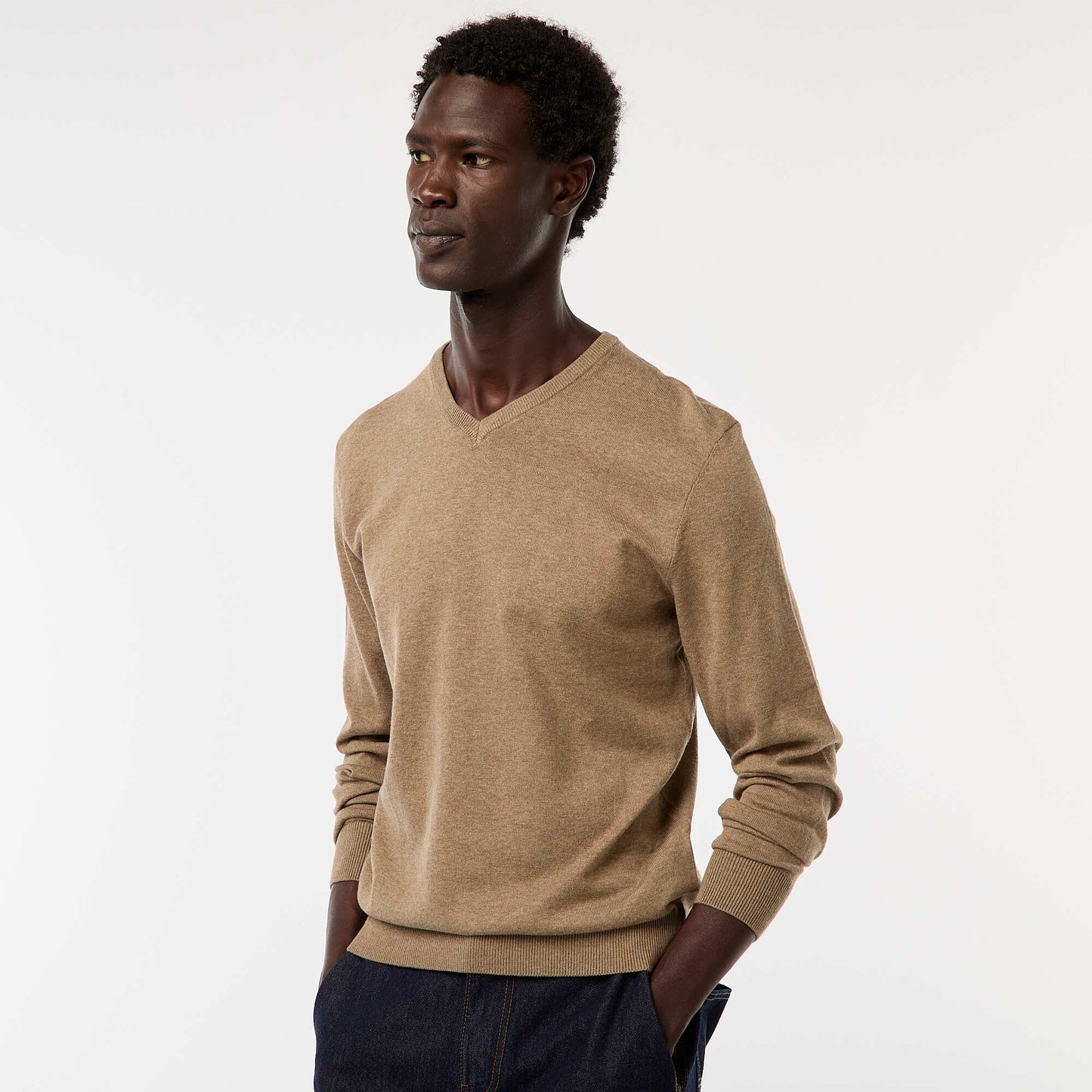 Plain knit basic sweater BROWN