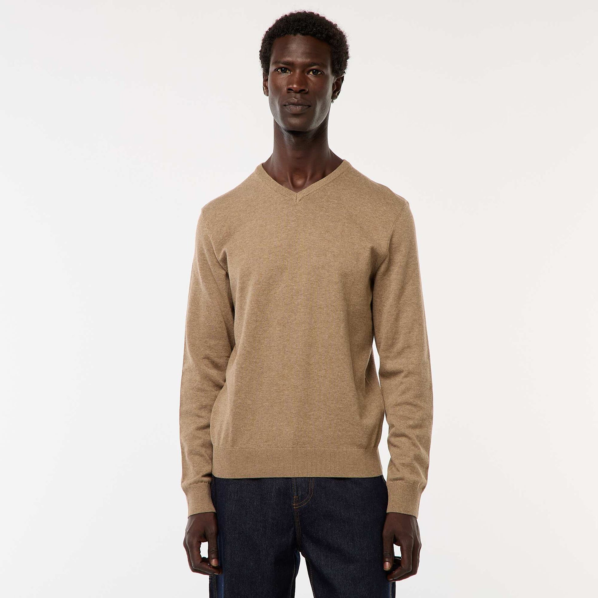 Plain knit basic sweater BROWN