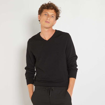 Plain knit basic sweater BLACK