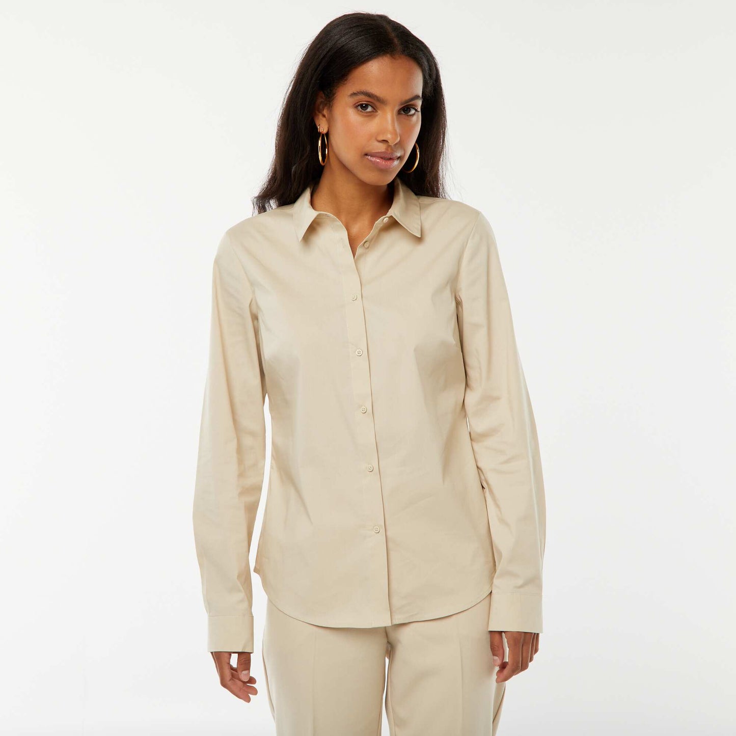 Fitted Italian Collar Shirt BEIGE