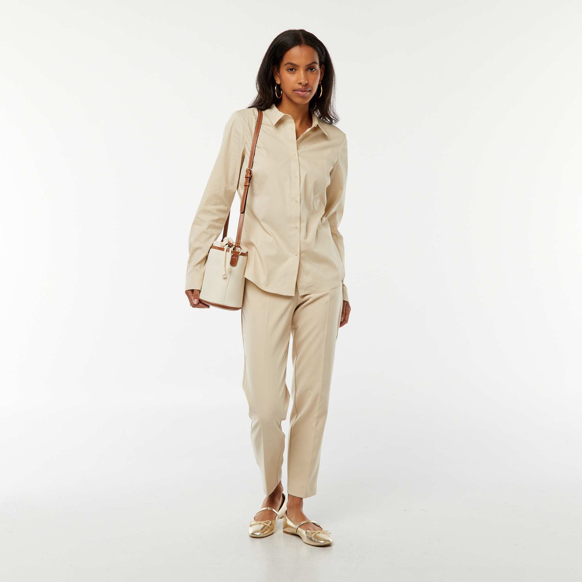 Fitted Italian Collar Shirt BEIGE